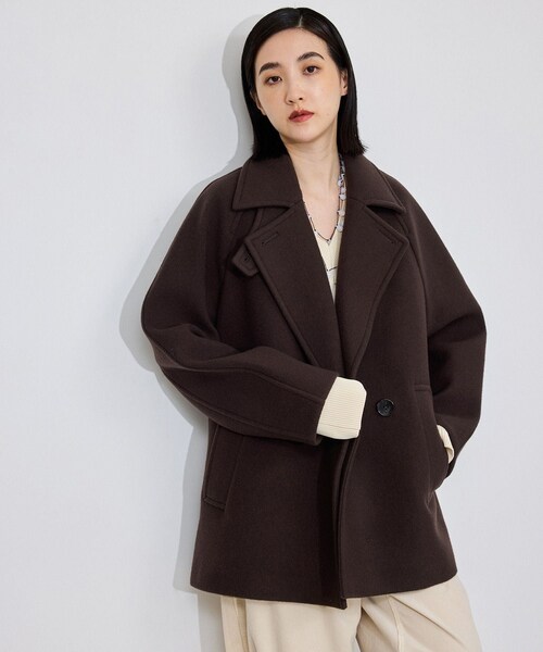 ADAM ET ROPE'(アダムエロペ)の「【定番】ウールボンディングミドルコート(ステンカラーコート・レディース・ダークブラウン/キャメル・36/38)」の14枚目の写真