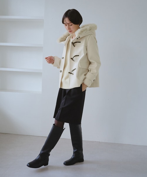 ROPE' PICNIC（ロペピクニック）の「ジャージーメルトンシリーズ ファー付きショートダッフルコート/リンクコーデ（ダッフルコート・レディース・キナリ/ブラウン系/ネイビー・L/M）」の9枚目の写真