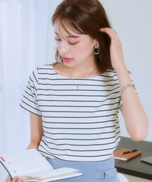nissen | 透け対策ダブルフロントランダムリブボートネック半袖トップス(Tシャツ/カットソー)