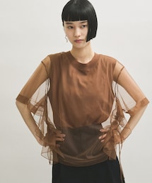 ADAM ET ROPE' | 【サステナブル】・【定番人気】ギャザーチュールトップス(Tシャツ/カットソー)
