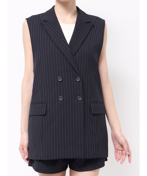 MURUA（ムルーア）の「ピークドラペルダブルミドルジレ（ベスト・レディース・グレー/ブラック/ネイビー/モカ/オレンジ・F）」の9枚目の写真