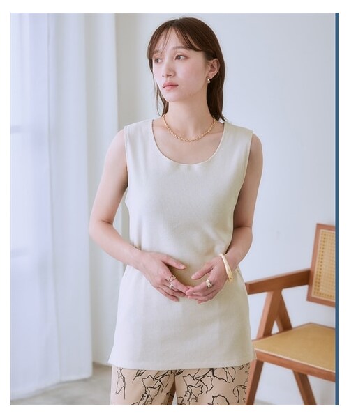 nissen（ニッセン）の「前後２WAY綿混タンクトップ＜大きいサイズ有＞（Tシャツ/カットソー・レディース・オフベージュ/黒・S/M/L/LL/3L/4L/5L/6L/8L/10L）」の5枚目の写真
