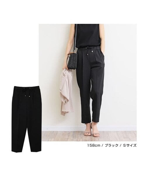 nissen（ニッセン）の「ドローストリングテーパードパンツ（パンツ・レディース・ブラック/オフホワイト/モカブラウン/ミルキーベージュ/ネイビー/ダークカーキ/エクリュベージュ/ラベンダー/ライトカーキ/テラコッタ/モカベージュ/ブルー/ピーコックグリーン/ピンク(新色)/グレージュ(新色)/ダスティブルー(新色)・S/M/L）」の15枚目の写真