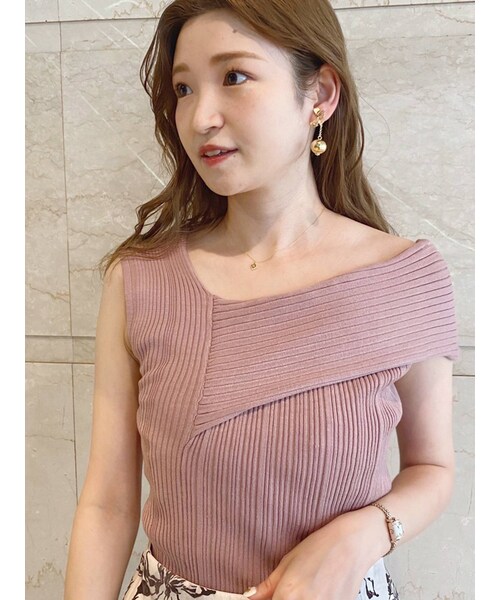 MERCURYDUO（マーキュリーデュオ）の「アシメネックチェンジリブコンパクトニット（ニット/セーター・レディース・ブラウン/オフホワイト/ベビーピンク/ブルー/ピンク・F）」の18枚目の写真