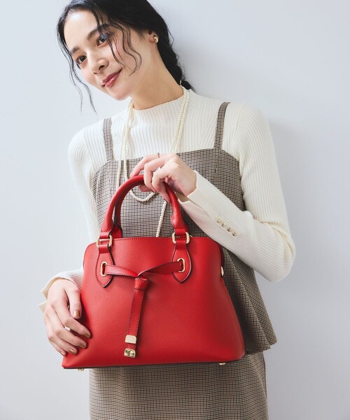 VIS（ビス）の「フロントタイ ブガッティ型ボストンバッグ/2WAY（ボストンバッグ・レディース・ブラック/ベージュ系/レッド・F）」の8枚目の写真