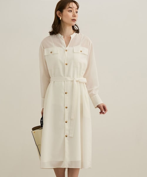 ROPE'（ロペ）の「【洗える】サファリシャツドレス（シャツワンピース・レディース・オフホワイト/ブラウン・36/38）」の2枚目の写真