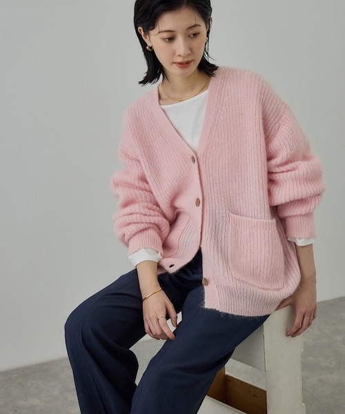 ROPE'（ロペ）の「スーパーキッドモヘヤVネックカーディガン/イージーケア（カーディガン/ボレロ・レディース・ピンク系/チャコール・F）」の15枚目の写真