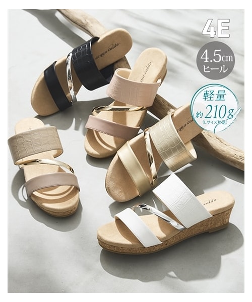 nissen（ニッセン）の「【ゆったり幅広】ふわふわなクッションのクロコ型押しメタリックラインウェッジサンダル（低反発中敷）（ワイズ４Ｅ）（サンダル・メンズ・黒/オーク/ホワイト/ブラウン/ゴールド・M=23.0~23.5cm/4E/L=24.0~24.5cm/4E/LL=25.0~25.5cm/4E/3L=26.0~26.5cm/4E）」の16枚目の写真