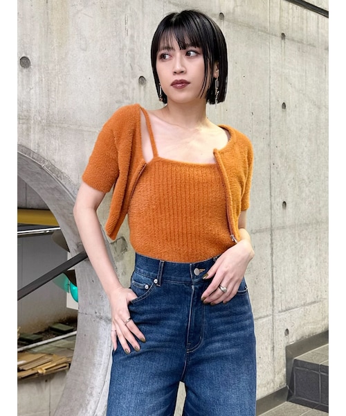 MURUA（ムルーア）の「シャギージップカーデ×キャミSET（カーディガン/ボレロ・レディース・ライトグレー/ダークグレー/オレンジ/ブルー・F）」の12枚目の写真