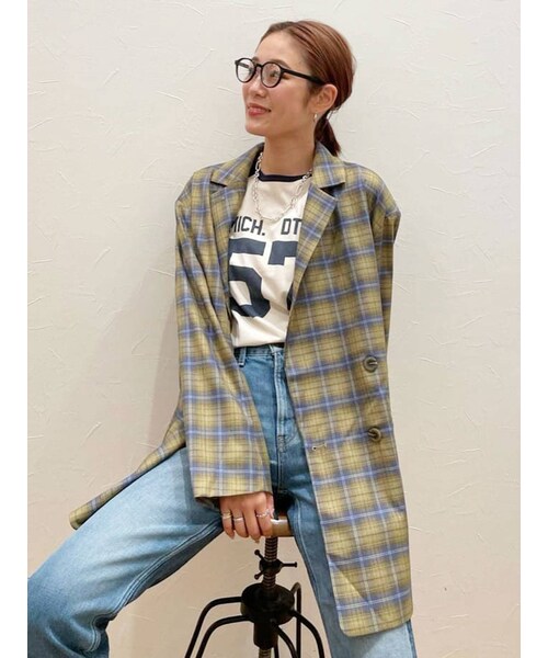 Ungrid（アングリッド）の「ビッグシルエットチェックジャケット（テーラードジャケット・レディース・グレー/イエロー・F）」の12枚目の写真