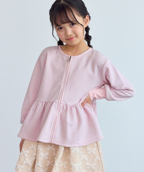 ROPE' PICNIC(ロペピクニック)の「【KIDS/キッズ】ラメ裏毛ペプラムジップカーディガン(カーディガン/ボレロ・キッズ・ブラック/ベージュ/ピンク・L/M/S)」の9枚目の写真