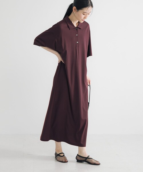 URBAN RESEARCH（アーバンリサーチ）の「レーヨンナイロンシャツカラーワンピース（ワンピース・レディース・BORDEAUX/NAVY・FREE）」の20枚目の写真