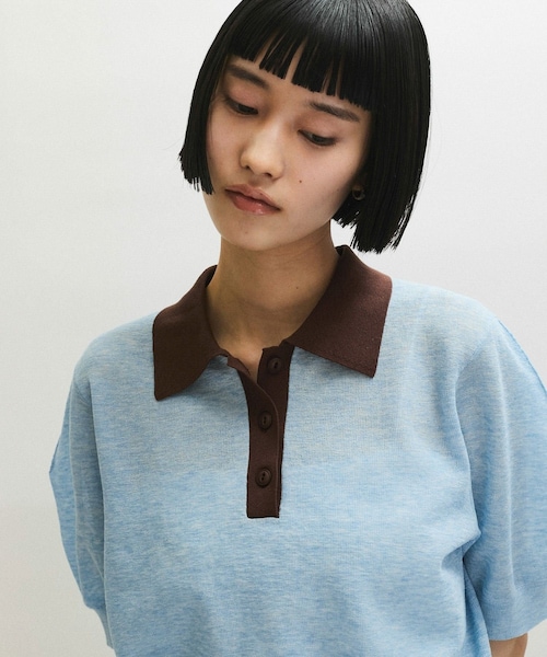 ADAM ET ROPE'(アダムエロペ)の「【定番】ラミーニットポロシャツ(ポロシャツ・レディース・キナリ/ダークブラウン系/サックス・F)」の15枚目の写真