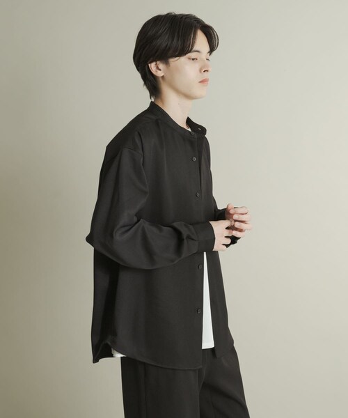 SENSE OF PLACE by URBAN RESEARCH（センスオブプレイスバイアーバンリサーチ）の「ウールライクバンドカラールーズシャツ（シャツ/ブラウス・メンズ・BLACK/CHARCOAL/GREIGE/D.NAVY/BEG CHECK・M/L）」の16枚目の写真