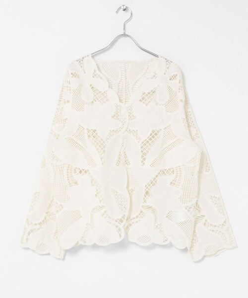 SENSE OF PLACE by URBAN RESEARCH（センスオブプレイスバイアーバンリサーチ）の「ノーカラーレースジャケット（ノーカラージャケット・レディース・IVORY/BLACK・One）」の3枚目の写真