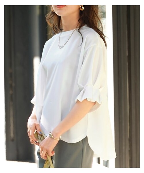 nissen（ニッセン）の「大きいサイズ キャンディースリーブプルオーバー（透けにくい素材・吸汗速乾・UVカット）（Tシャツ/カットソー・レディース・オフホワイト/スモーキーピンク/ネイビー/モカベージュ・L/LL/3L/4L/5L/6L/8L/10L）」の10枚目の写真