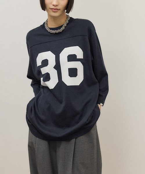 ADAM ET ROPE'（アダムエロペ）の「【Oblada(オブラダ)】別注 FOOTBALL TEE（Tシャツ/カットソー・レディース・オフホワイト/ブラウン/ネイビー・F）」の6枚目の写真