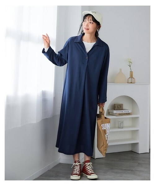 nissen（ニッセン）の「＜大きいサイズ＞美ラクRUタッチ衿付スキッパーワンピース（汗染み防止・UVカット）（ワンピース・レディース・黒/ダークグリーン/ネイビー・L/LL/3L/4L/5L/6L/8L/10L）」の20枚目の写真