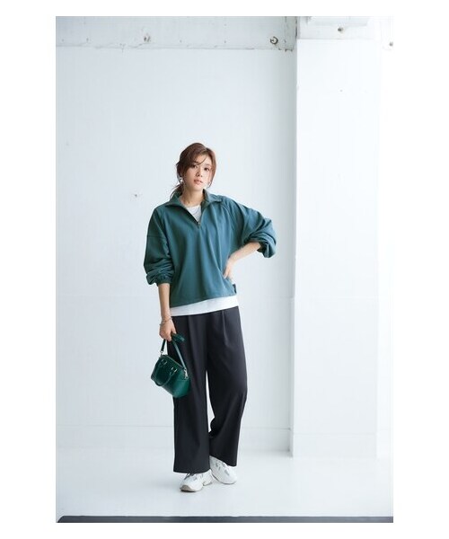 nissen（ニッセン）の「ハーフジップ裾ドロストプルオーバー（Tシャツ/カットソー・レディース・黒/ブルー・S~M/L~LL）」の4枚目の写真