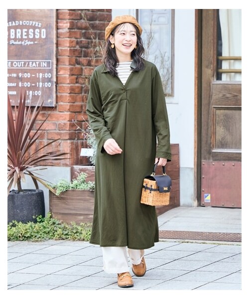 nissen（ニッセン）の「＜大きいサイズ＞美ラクRUタッチ衿付スキッパーワンピース（汗染み防止・UVカット）（ワンピース・レディース・黒/ダークグリーン/ネイビー・L/LL/3L/4L/5L/6L/8L/10L）」の17枚目の写真