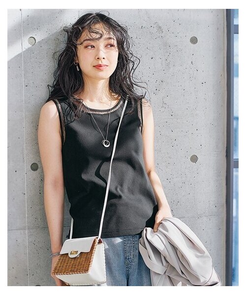 nissen（ニッセン）の「シアー切替タンクトップ（キャミソール・レディース・黒ドット/オフホワイト・S/M/L/LL）」の8枚目の写真