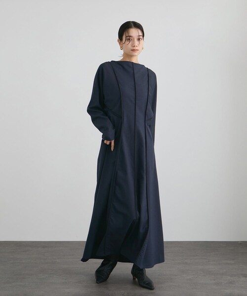 ADAM ET ROPE'(アダムエロペ)の「【Baserange(ベースレンジ)】NIKA DRESS(ドレス・レディース・ネイビー・XS)」の3枚目の写真