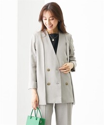 7days Life Styling | 【レディーススーツ】２WAYダブルブレストジャケットパンツスーツ（ノーカラージャケット＋ソフトフレアパンツ）(スーツセット)