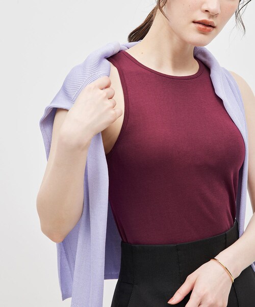 ROPE'（ロペ）の「コットンシルク丸胴フライスカップ付きアメスリタンクトップ（タンクトップ・レディース・ブラック/オフホワイト/ワイン・F）」の8枚目の写真