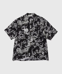 ADAM ET ROPE' | BLACK ALOHA レーヨンチリメンオープンカラーシャツ(シャツ/ブラウス)