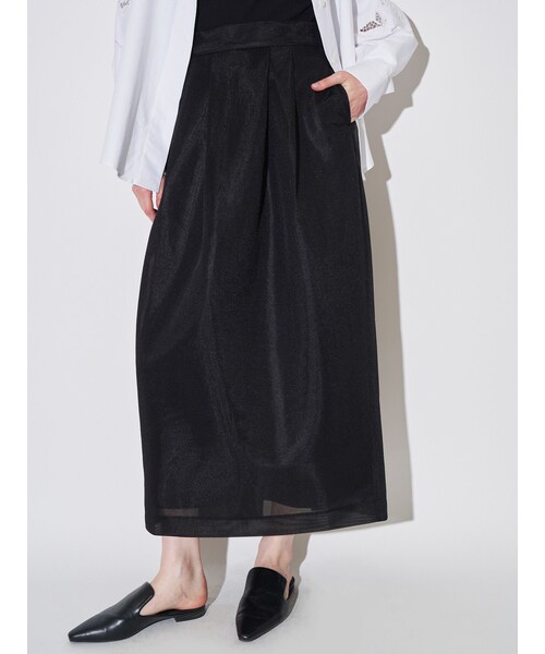 ELENDEEK（エレンディーク）の「MESH BONDING TUCKED SK（スカート・レディース・オフホワイト/ブラック・01/02）」の7枚目の写真