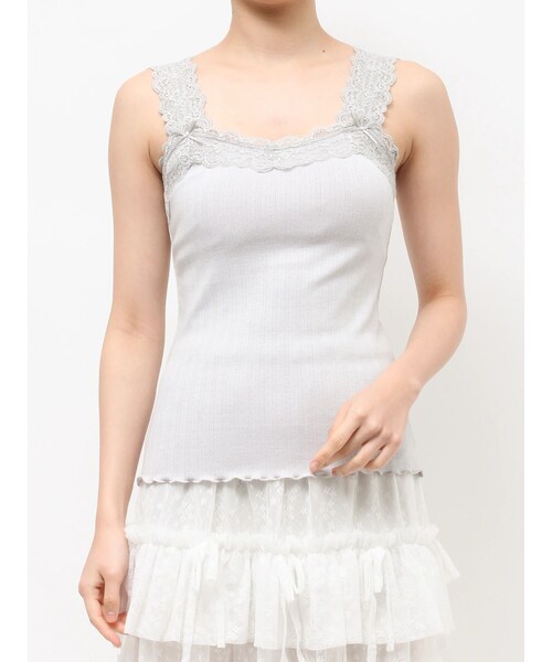 merry jenny（メリージェニー）の「lace frame camisole tops（キャミソール・レディース・オフホワイト/ピンク/アイスブルー・F）」の2枚目の写真