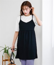nissen | 大きいサイズ　２点セット（カットソー楊柳チュニック＋５分袖リブＴシャツ）(チュニック)