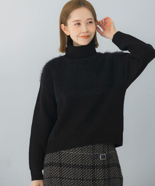 URBAN RESEARCH ROSSO（アーバンリサーチロッソ）の「エアリーヤーンドッキングニットプルオーバー（ニット/セーター・レディース・GRAY/OFF WHITE/BLACK・FREE）」の14枚目の写真