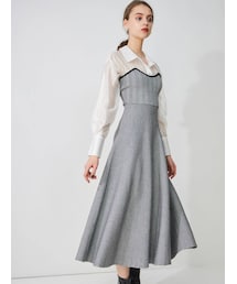 MERCURYDUO | シャツドッキングヘリンボーン柄ニットワンピース(ワンピース)