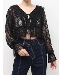 EVRIS | フロントリボンレースクロップドシャツ(シャツ/ブラウス)