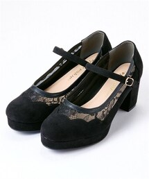 nissen | 【ゆったり幅広】ストーム付チュールストラップパンプス（低反発中敷）（ワイズ４Ｅ）(パンプス)