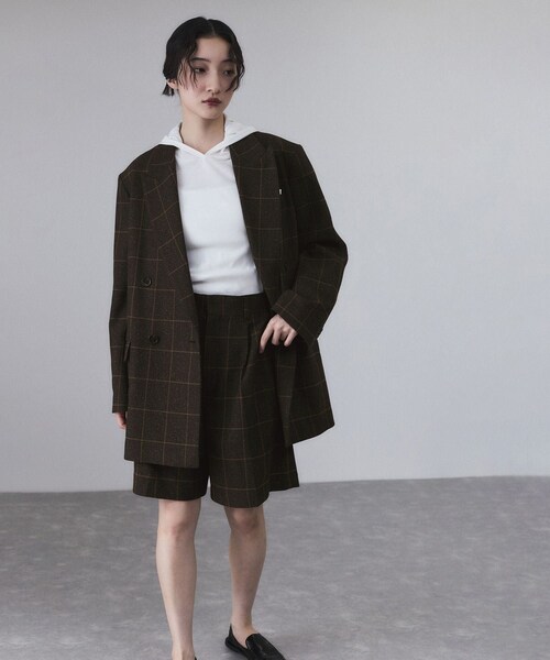 ADAM ET ROPE'（アダムエロペ）の「ダブルブレストツイード＆チェックジャケット（テーラードジャケット・レディース・グレー/ブラウン・36/38）」の4枚目の写真