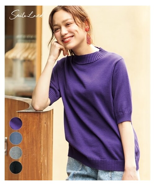 nissen（ニッセン）の「大きいサイズ ラクしてきれい見え！スマイルさんのための綿１００％ハイネックニットプルオーバー（ニット/セーター・レディース・ダークオレンジ/くすみブルー/モカブラウン/杢グレー/黒/パープル/ブルーグレー・L/LL/3L/4L/5L/6L/8L/10L）」の9枚目の写真