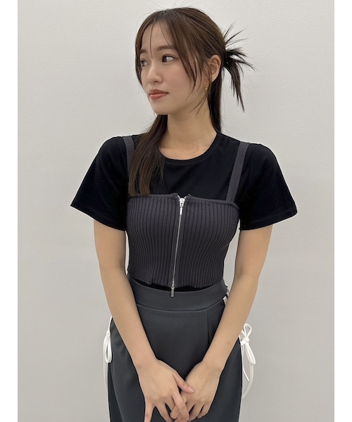 dazzlin（ダズリン）の「ダブルジップリブニットビスチェ（キャミソール・レディース・チャコールグレー/ピンク/イエロー/パープル/ベージュ・F）」の2枚目の写真