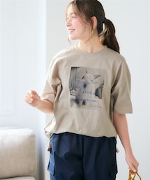 SMILE LAND | <大きいサイズ> 【ひんやりコットン】綿100%ゆるシルエットプリントTシャツ(接触冷感・UVカット)(Tシャツ/カットソー)