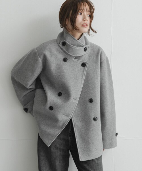 URBAN RESEARCH Sonny Label（アーバンリサーチサニーレーベル）の「メルトンジャージースタンドカラーコート（テーラードジャケット・レディース・L.グレー/チャコールグレー/モカ・Free）」の2枚目の写真
