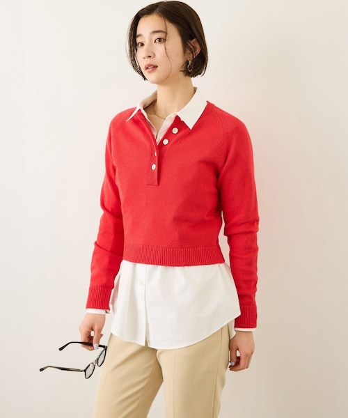 ROPE'（ロペ）の「ヘンリーネックラグランスリーブニットプルオーバー/イージーケア（ニット/セーター・レディース・ホワイト/ネイビー/レッド・F）」の11枚目の写真