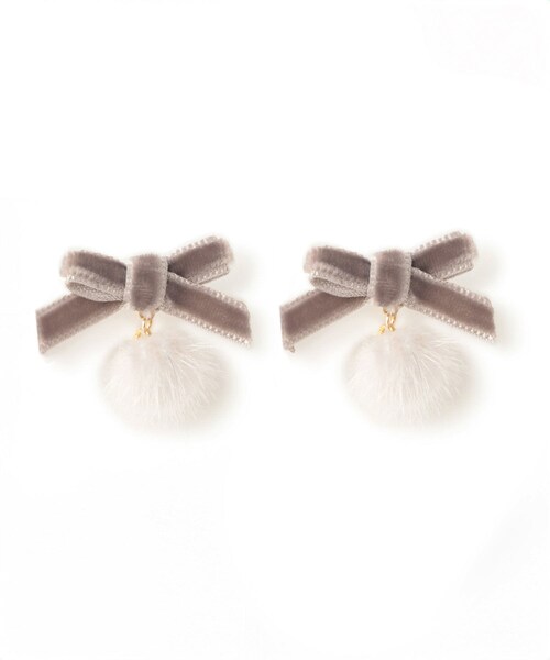 ROPE' PICNIC（ロペピクニック）の「ベルベットリボン×シャギーボールプチピアス（ピアス（両耳用）・レディース・ベージュ/グリーン系/オレンジ系・F）」の8枚目の写真
