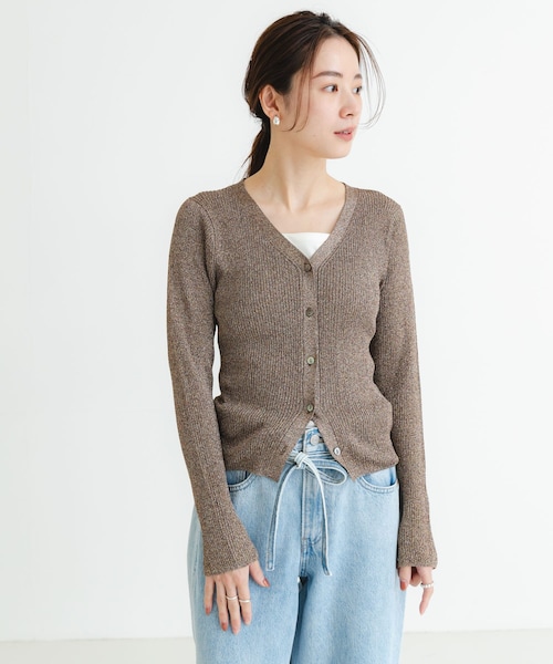 URBAN RESEARCH（アーバンリサーチ）の「ラメリブニットカーディガン（カーディガン/ボレロ・レディース・BRONZE/SILVER/BLACK/PINK・FREE）」の2枚目の写真