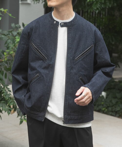 ITEMS URBANRESEARCH（アイテムズ アーバンリサーチ）の「Denim Single Riders Jacket（デニムジャケット・メンズ・O.WSH/BLK・M/L）」の2枚目の写真