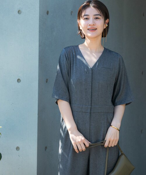 URBAN RESEARCH ROSSO（アーバンリサーチロッソ）の「リネンライク5分袖オールインワン（つなぎ/オールインワン・レディース・BLACK/BEIGE・36/38）」の5枚目の写真