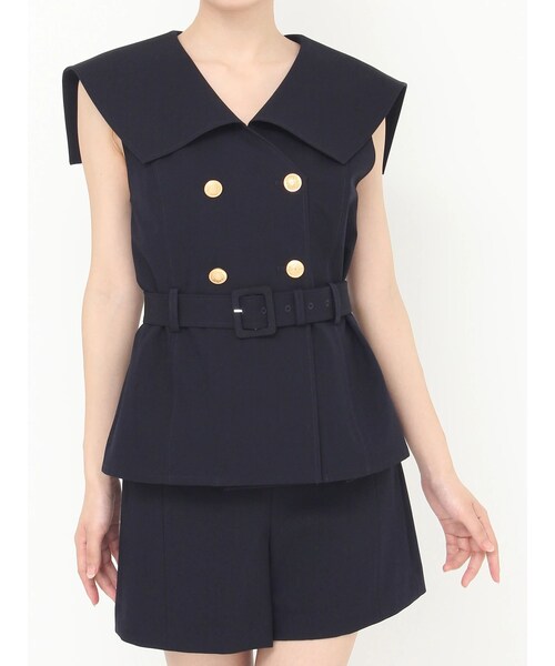 CALNAMUR（カルナムール）の「ダブルブレストビッグカラージレ（ベスト・レディース・ネイビー/クリア・S/M/F）」の8枚目の写真