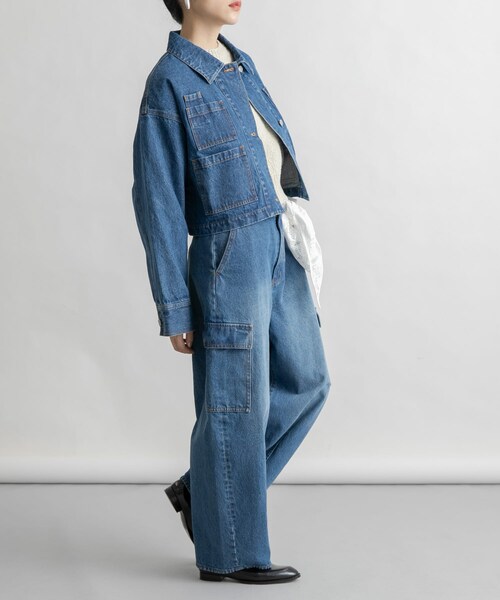 KBF（ケイビーエフ）の「WIDEデニムジャケット（デニムジャケット・レディース・BEIGE/BLUE・one）」の2枚目の写真