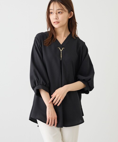 Jayro(ジャイロ)の「ゴールドパーツ付きスキッパーブラウス(シャツ/ブラウス・レディース・ブラック/グレー/ネイビー/ブルー/ブルー系/オレンジ/イエロー系・F)」の16枚目の写真