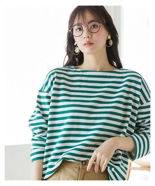 nissen（ニッセン）の「大きいサイズ　ボートネックボーダーカットソー　miclat（Tシャツ/カットソー・レディース・グリーン×ホワイト/ブルー×ホワイト・L~LL相当/3L~4L相当/5L~6L相当）」の3枚目の写真